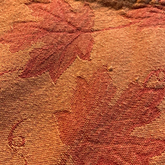 Two-tone orange cotton tablecloth with maples leaf design.  Approximately 58” - Picture 8 of 8